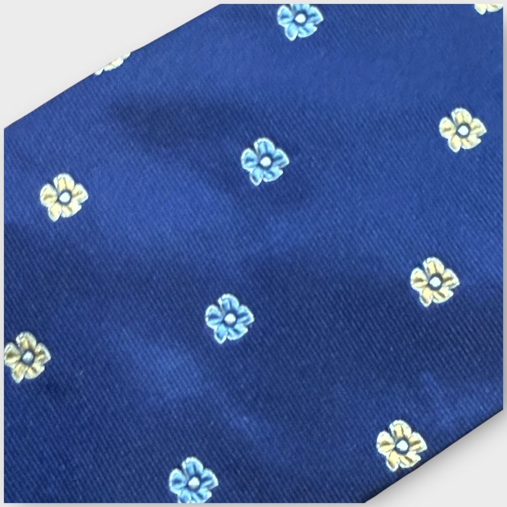 Tommy Hilfiger Mens Navy Blue Yellow Floral 100% Italian Silk Tie Made in USA - Picture 5 of 5